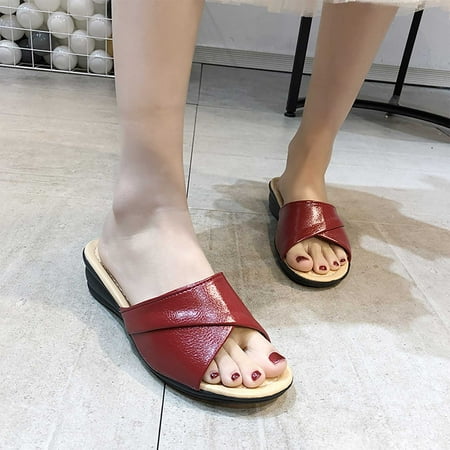 

KBODIU Womens Sandals Mothers Day Gifts Comfortable Casual Fish Mouth Slippers Wedge Platform Sandals for Women Dressy Summer Wine 41