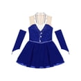 thumbnail image 5 of inlzdz Kids Girls Sparkly Figure Ice Skating Dress Lyrical Ballet Dance Wear with Fingerless Gloves Royal Blue 16, 5 of 6