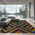 thumbnail image 2 of ODIKA 6'x9' Washable Area Rug Rainbow Striped Door Diamond Emblem Pride Flag Themed Entrance for Family Room, Living Room, Master Bedroom, Non-Slip, Easy Care, 2 of 7