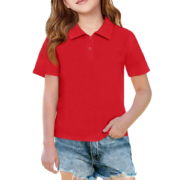 HAJWOH Kids Short Sleeve Polo Shirt School Uniform Shirts For Girls Boys Red 8-9 Years