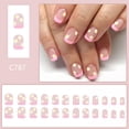 thumbnail image 5 of RAGUPEL Pink French Press on Nails Short Acrylic Nails White Flowers Fake Nails Square Nude Nails Press Ons Cute Translucent Spring Artificial False Nails for Women 24 Pcs, 5 of 7