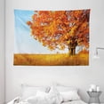 thumbnail image 1 of Fall Decor Tapestry, Lonely Ancient Oak Tree Grass Bushes Field Serene Rural Scenery, Wall Hanging for Bedroom Living Room Dorm Decor, 80W X 60L Inches, Orange Yellow Light Blue, by Ambesonne, 1 of 2