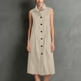 thumbnail image 6 of ClodeEU Women's Collared Sleeveless Button Down Linen Midi Dress,Casual Sundress with Pockets Beige,Women's Plus L, 6 of 6