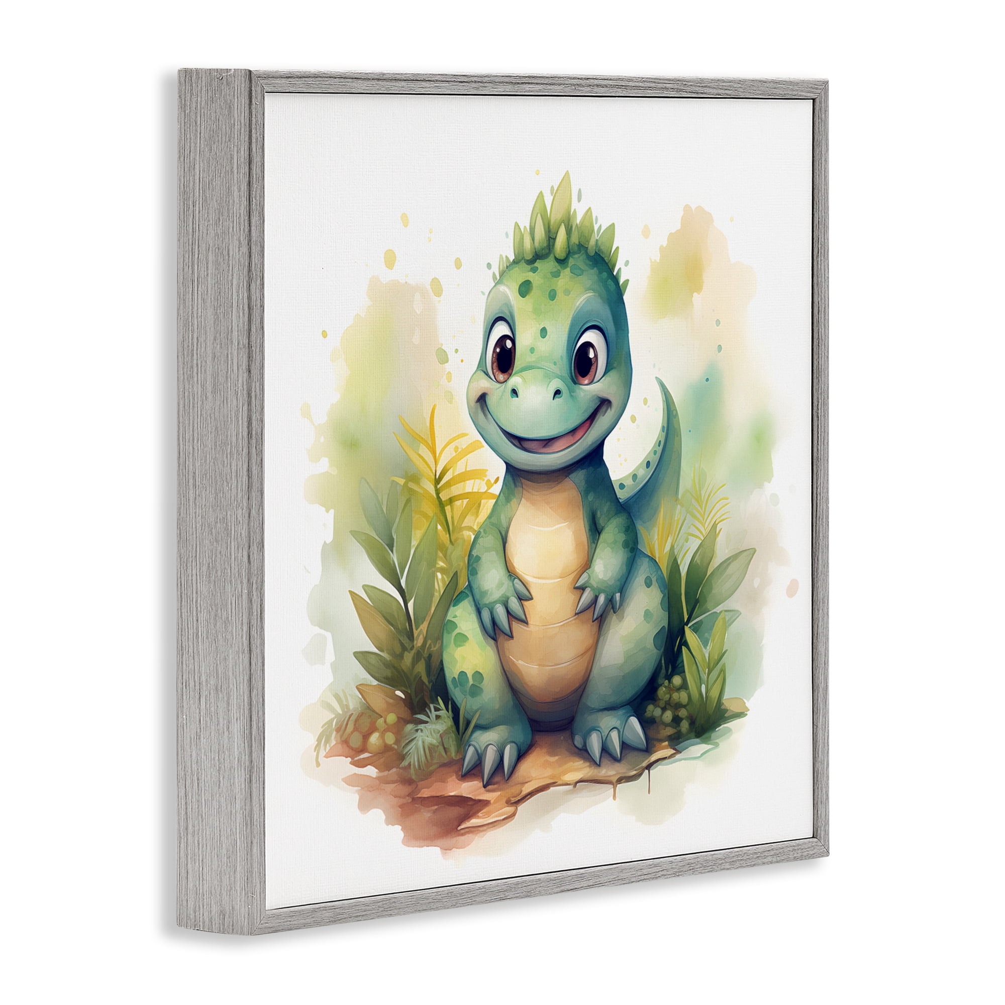 Stupell Industries Crafty Smiling Dinosaur Gray Framed Giclee Art, design by Steve Hunziker