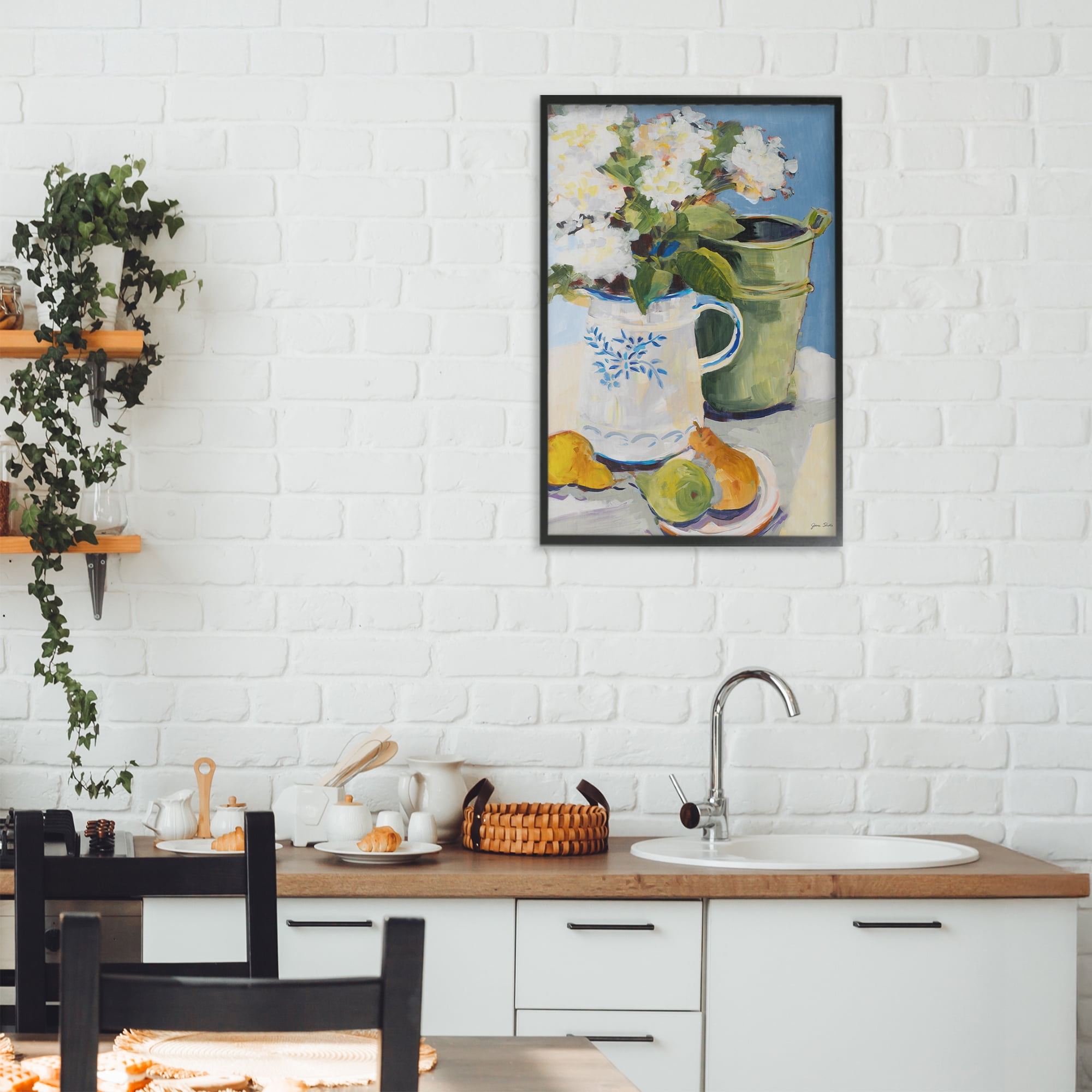 Stupell Industries Pitcher of Flowers Still Life Black Framed Giclee Art, design by Jane Slivka