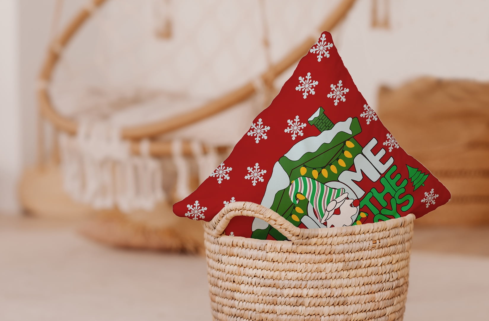 18" x 18" Simply Daisy Gnome for the Holidays Polyester Indoor/Outdoor Pillow, Firecracker Red Qty 1