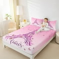 thumbnail image 4 of jejeloiu Paris Eiffel Tower Twin Sheet Sets,Cute Cartoon Butterflies Twin Fitted Sheet,Pink Glitter Print Flat Sheet For Girls Kids,Microfiber Bedroom Decor,3pcs, 4 of 7