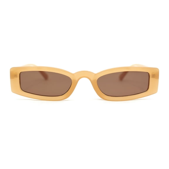 Womens Stylish Modish Narrow Rectangle Plastic Sunglasses Beige - Brown