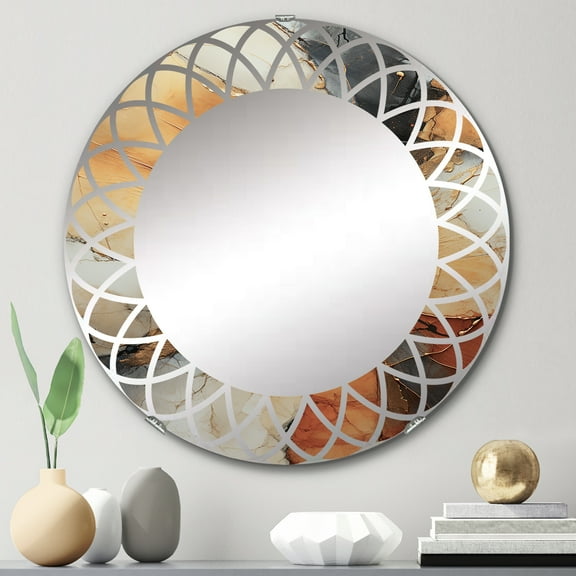 Designart "Encaustic VORTEXs II" Abstract Round Wall Mirror - Modern Oval Printed Decorative Oversized Mirror - Multiple Color Options