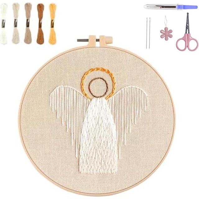 Kit de bordado navideño, kit de bordado de belén, kits de punto de cruz navideño, kit de bordado para principiantes para adultos, kit de bordado DIY para decoración del hogar (ángel)