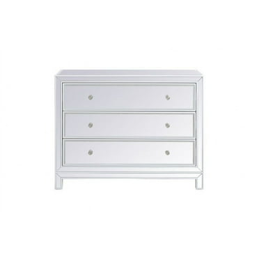 Elegant Decor Reflexion 40" 3-Drawer Metal MDF Mirrored Cabinet in White