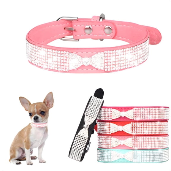 Mumup 1Pack Small Dog Collar for Female Dogs Bling Diamond Crystal Glitter Jewel Sparkly Rhinestone Cute Cat Pet Animals Puppy Collars Girl for XXS XS Small Medium Large