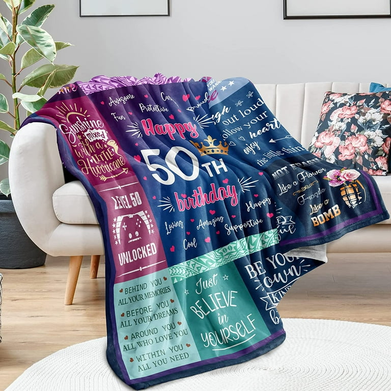 50th Birthday Gifts for Women Blanket 60x50in, 50th Birthday Gifts for Her,  50th Birthday Decorations for Women, 50 Year Old Birthday Gifts for Women