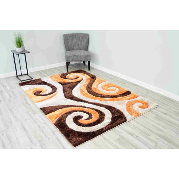 4D Shaggy Rug Hand Carved Plush Thick Modern Contemporary Abstract For Living Room Bedroom 6499 (7'8"x10'8",Brown-Orange)