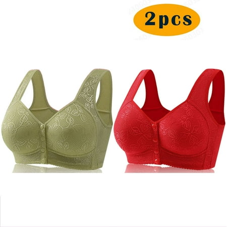 GERsome Women s 2 Pack Assorted Color Comfort Front Close Sport Bra Convenient Snap Sleep Bra Wireless Bras for Women Plus Size Full Coverage No Underwire Bra 2pcs#Green/Red XXXXL