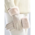 thumbnail image 2 of Deago 2 Pairs Womens Winter Leather Suede Gloves with Fur Cuffs Thermal Touchscreen Texting Warm Driving Gloves (White), 2 of 9