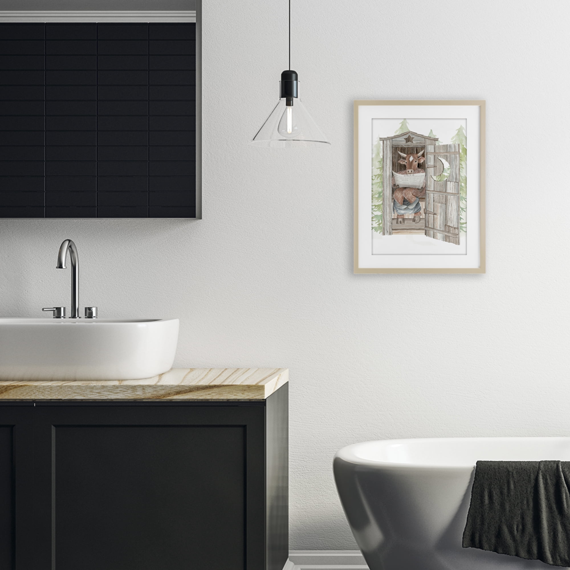 Stupell Industries Daily Moo Outhouse Reading Birch Framed Print Under Glass, design by Cindy Jacobs