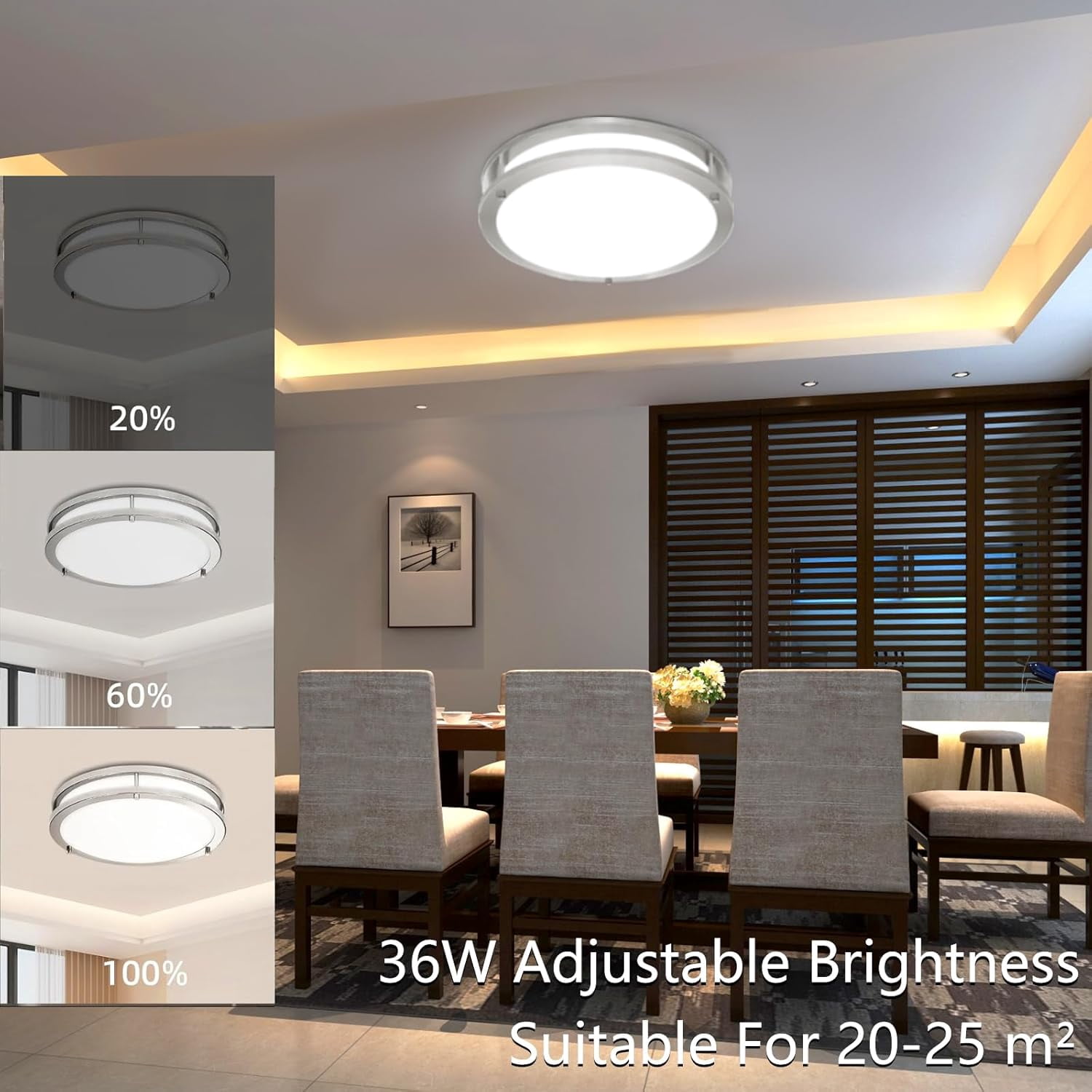 2 Pack 36W Ceiling Light Fixture Brushed Nickel, 13in LED Ceiling Light, Flush Mount Light Fixture No Flicker, 5000K Ceiling Lights for Bedroom Bathroom Stairwell Kitchen Super Bright 3600 LM