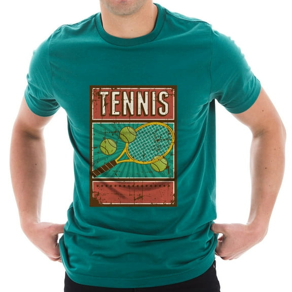 Plus Size Rusty Tennis Racquet Cotton Short Sleeve Graphic Shirt - Teal XL
