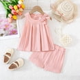 thumbnail image 2 of UAYOTSE Baby Girl Comfortable and Breathable Set Solid Color Bow Sleeveless Top Shorts Two Piece Set,Sizes 18-24 Months, 2 of 6