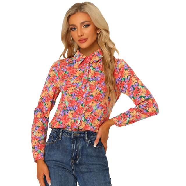 CamiFloral Con Botones Y BluDe ManLarCon Cuello En PunPaMujer NaranXS