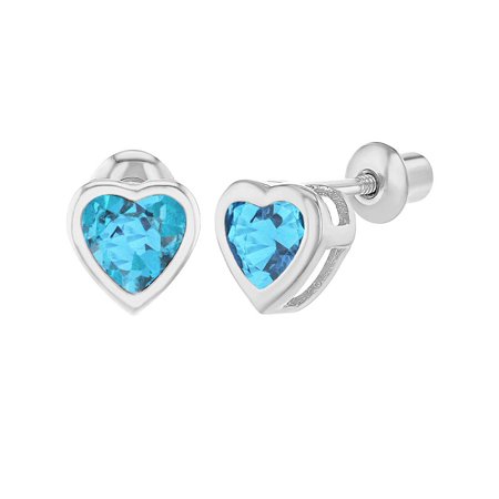 Purple Crystal Bead Earrings - Rhodium Plated Crystal Heart Screw Back Earrings for Babies Kids Toddlers