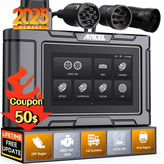 ANCEL  HD3400 Pro OBD2 Scanner Heavy Duty Truck Scanner Full System DPF Regen for Cummins Detroit Caterpillar Paccar 2-in-1 Diesel Truck Car