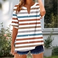 thumbnail image 4 of Womens Cotton T-Shirt Short Roll On Sleeve Shirt Button V Neck Fashion Printed Comfy Loose Fit Summer Tops (XL, Orange), 4 of 5
