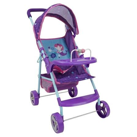 509 Mermaid Doll Stroller - Canopy & Cup Holder, Easy Fold Storage & Travel, Fits Dolls up to 21", Ages 3 