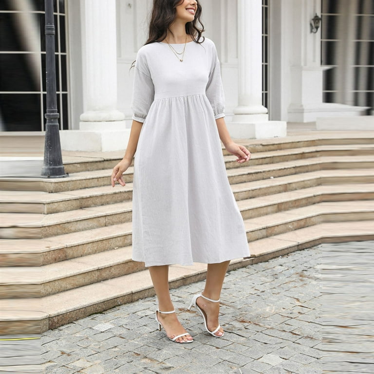 Tight Dress for Women Women Casual Dress 2024 Fall Basic Cotton Linen Solid Dresses Comfy High Waist Pleated Half Sleeve a Line Dresses S-9 Gray XXL - Walmart.com Tight Dress for Women Women Casual Dress 2024 Fall Basic Cotton Linen Solid Dresses Comfy High Waist Pleated Half Sleeve a Line Dresses S-9 Gray XXL - Walmart.com
