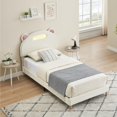 thumbnail image 3 of Jojoka Twin Size Bed Frame with LED Lights, Velvet Upholstered Platform with Cute Panda Headboard & Wooden Slats Support, Noise-Free, No Box Spring Needed, Easy Assembly, For Boys and Girls, Beige, 3 of 6
