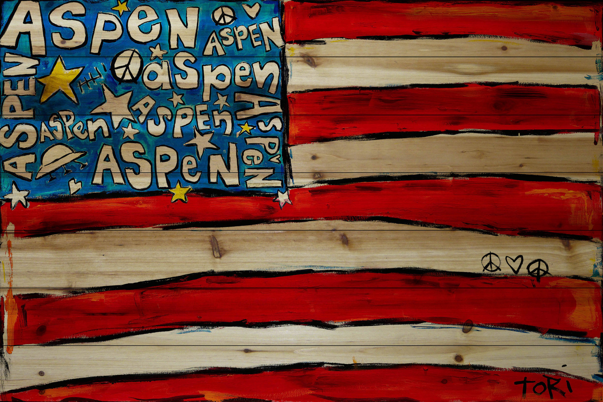 Marmont Hill "Aspen Flag" by Tori Campisi Painting Print on Natural Pine Wood