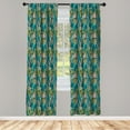 thumbnail image 4 of Ambesonne Tropical Window Curtains, Exotic Leaves Pattern Rave, Each 28" W x 95" L, Dark Teal Peach Salmon, 4 of 4