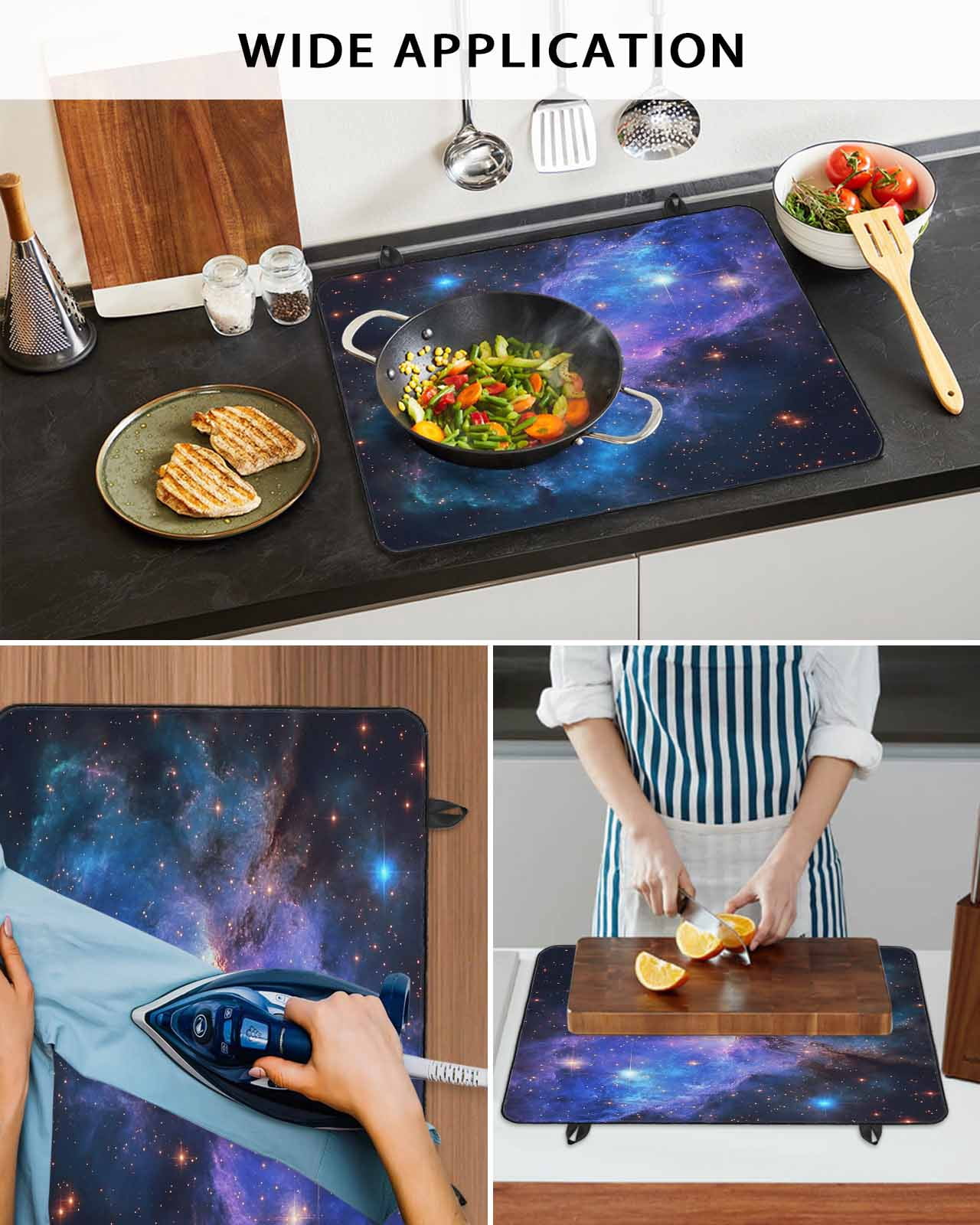nqOlkjepod Large Induction Cooktop Protector Mat 24"x21", Blue Purple Sky Stove Top Covers for Electric Stove, Modern Abstract Stars Decorative Stove Burner Cover Mats, Glass Top Stove Cover