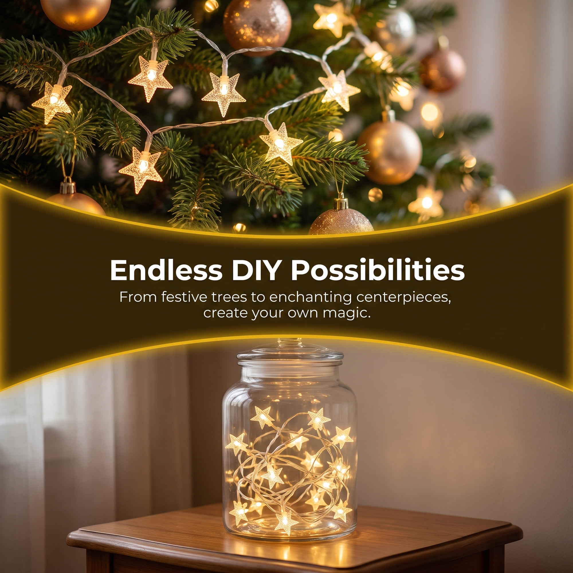 Unique Bargains 3D Star Lights with Flexible Design 9.8 ft Warm White Two Battery Operated