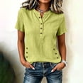 thumbnail image 4 of Ayolanni Solid Summer Shirts for Women Short Sleeve Button Down V-Neck 100% Cotton Blouse Loose Workout Henley Shirts 2026 Summer Clothes Yellow XL, 4 of 5