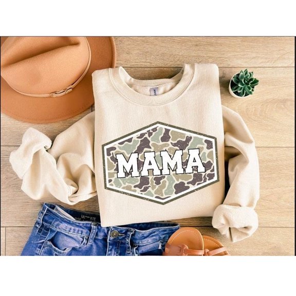 Hunting Mama Sweatshirt, Duck Hunting Camo Pullover, Mallard Duck Mom Life Top, Unisex Adult Casual Everyday Wear
