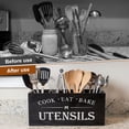 thumbnail image 6 of Extra Large Wooden Utensil Organizer with 4 Compartments, Farmhouse Spatula Holder for Kitchen Countertop, Sturdy Wood Crock,15.6" x 5.8" x 7",Black, 6 of 9