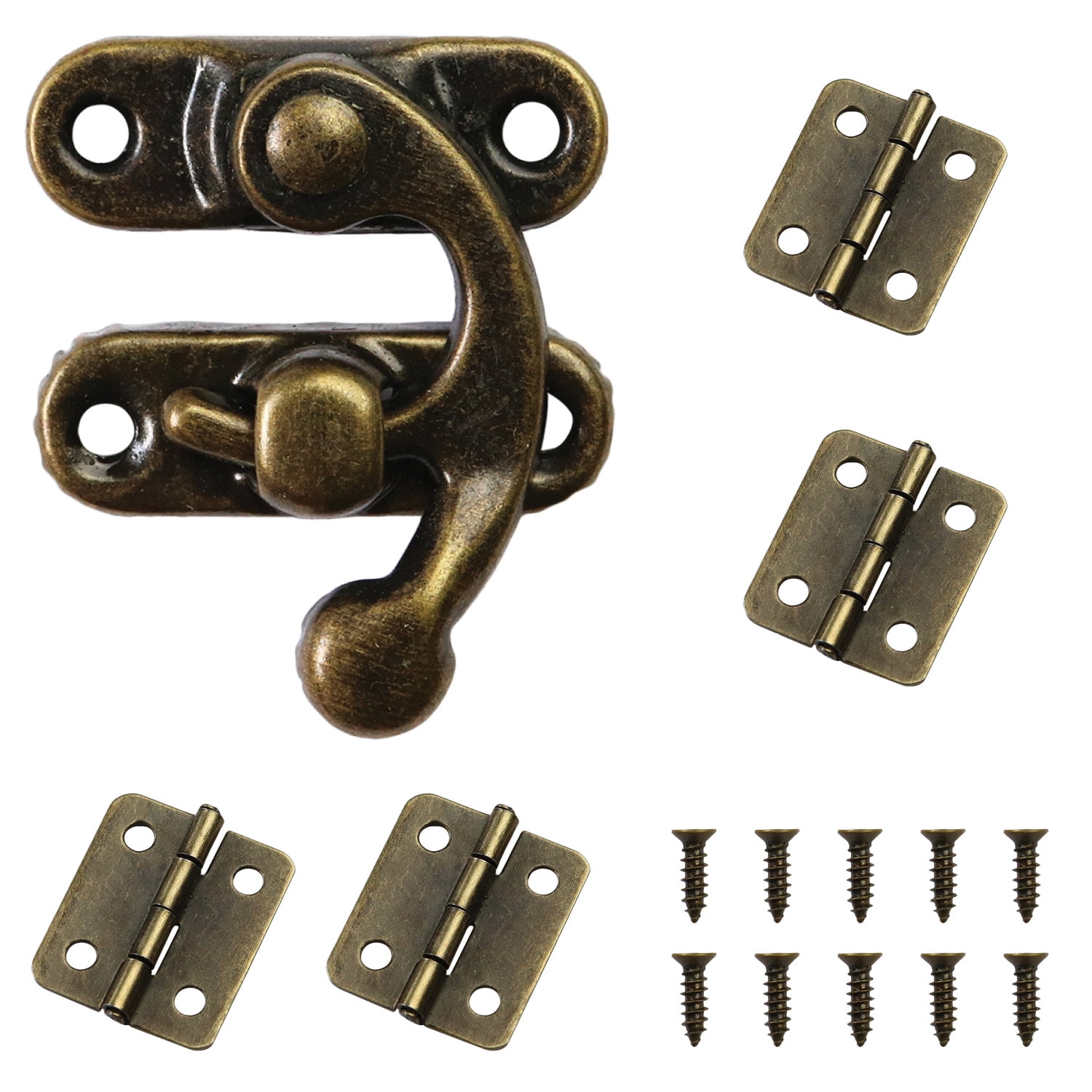 PGMJ 40 Pieces Bronze Tone Antique Right Latch Hook Hasp Horn Lock Wood Jewelry Box Latch Hook Clasp and 160 Replacement Screws Right Latch Buckle