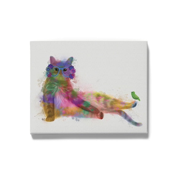 Cat Rainbow Splash 10 Wrapped Canvas -Fab Funky Designs,
