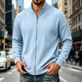 thumbnail image 2 of UDAUDU Mens Zip Up Cardigan Sweater Slim Fit Casual Full Zip Corduroy Sweatshirt Sweaters Knit Stand Collar Cardigans Sky Blue L, 2 of 7