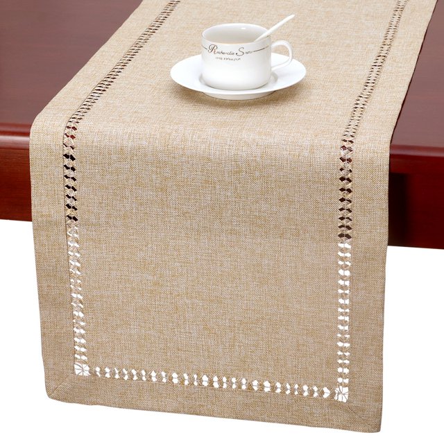Grelucgo Camino De Mesa O Bufanda De Tocador Hecho A Mano Con Vainica, Color Beige, Rectangular, 14 X 36 Pulgadas
