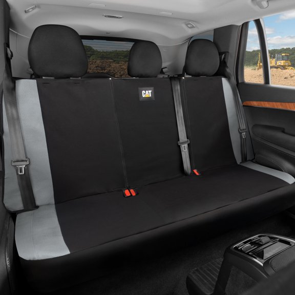 Cat Flexfit Gray Rear Seat Cover for Car - Durable Canvas & Mesh Design 60/40 Split Bench Protector for Cars, Trucks & SUVs - Back Seat Cover for Rear Bench - Interior Car Accessory