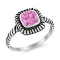 thumbnail image 2 of Princess Cut Oxidized Design Pink CZ Ring 925 Sterling Silver Size 12, 2 of 6