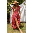 thumbnail image 1 of U.Vomade Robe Longue Boho Maxi de Plage à Manches Hui Floral pour Femmes, Aguichant, Col en V, Été, 1 of 2