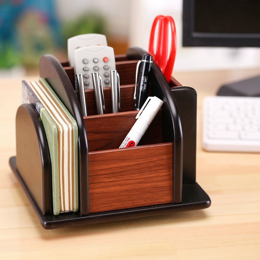 MyGift Deluxe Wood Desktop Rotating Caddy, Office Supply