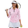 thumbnail image 2 of HUIACONG Pink Leopard Print Quick Dry Golf Shirt Women Quarter Zip Polyester Spandex Fabric with Anti-Wrinkle Women's Golf Polo Shirts for Ladies, 2 of 10