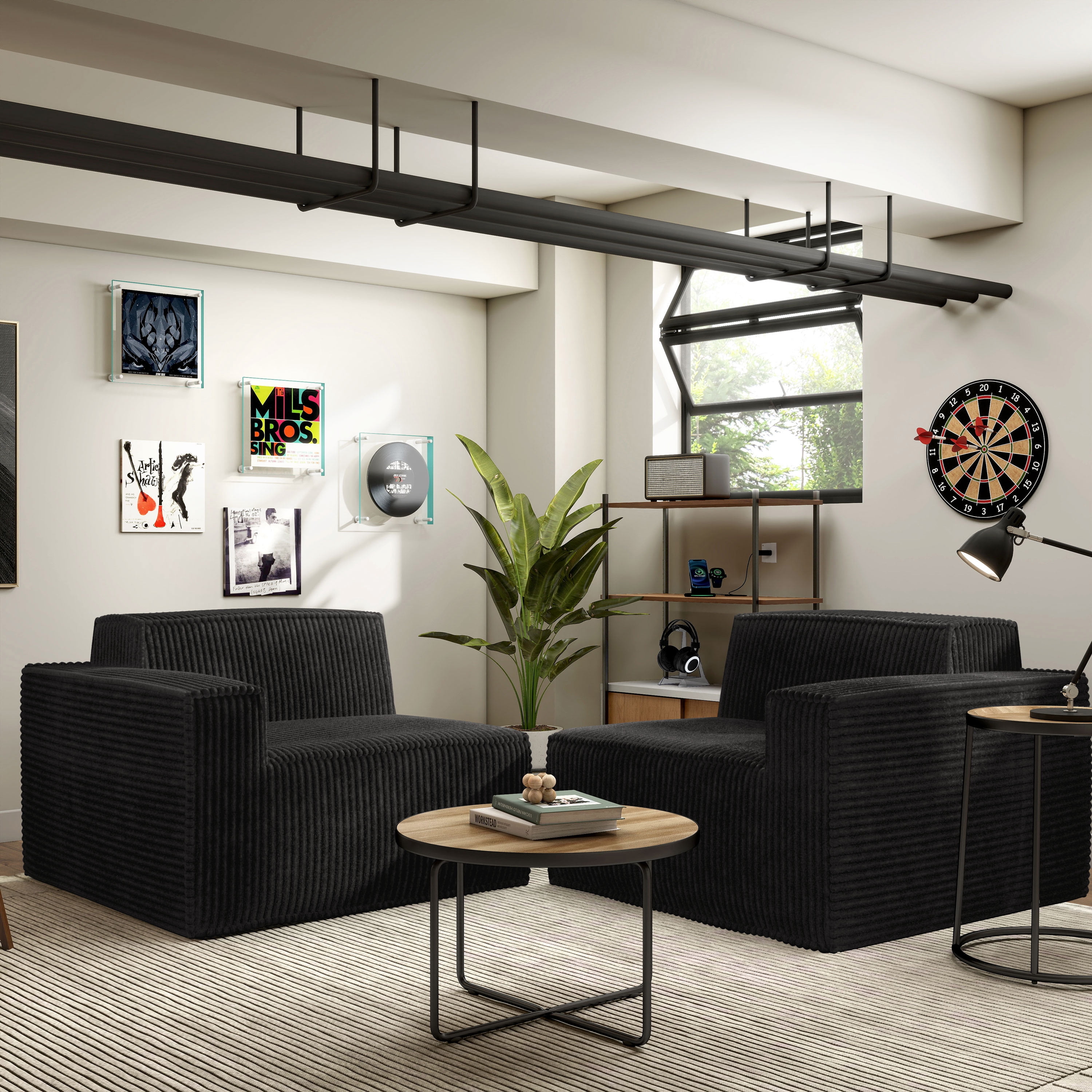 Furniture of America Solan Modern Chenille Modular Wide Track Arms Loveseat, Black