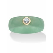 PalmBeach Jewelry Genuine Black or Red or Green Jade with White Topaz or Red Garnet or Green Peridot Accen 10k Yellow Gold Band Ring