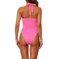 thumbnail image 3 of INSPIRE CHIC Women's Metal Buckle Cut Out Halter Ribbed Monokini Swimsuit, 1 Piece Deep V Push Up Tummy Control Bathing Suit Rose Red Large, 3 of 5